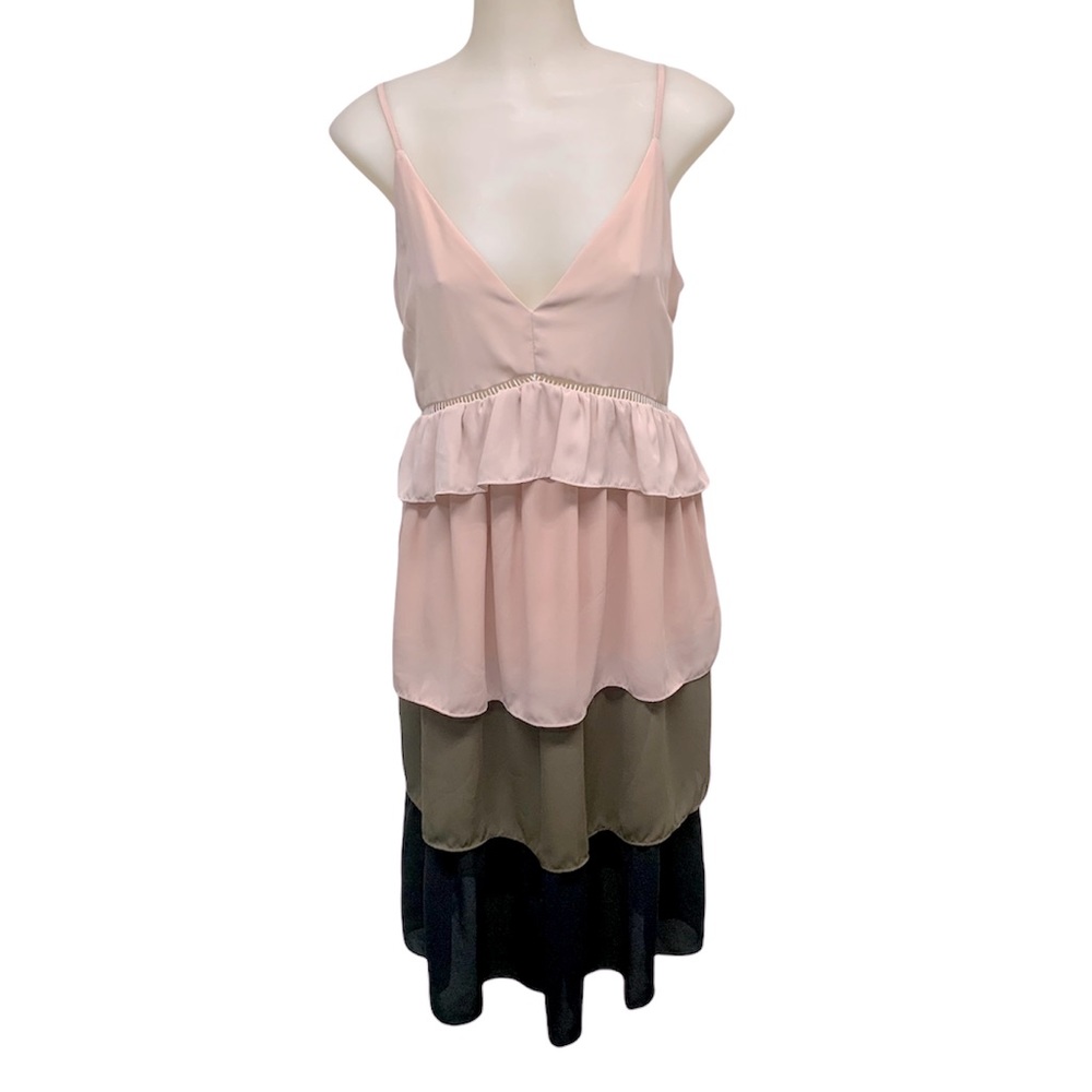 ENGLISH FACTORY Dress 3 Tier Color Block Straps Side Zips Sheer Babydoll - Picture 11 of 11